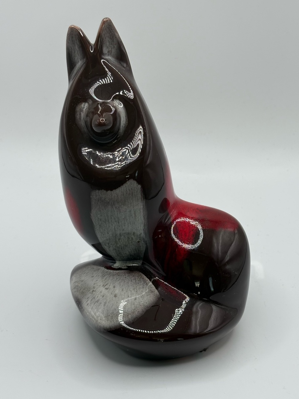 VTG MGM Canadiana Pottery Red Glazed Sitting Fox Retro Glossy Unmarked 7”X4”